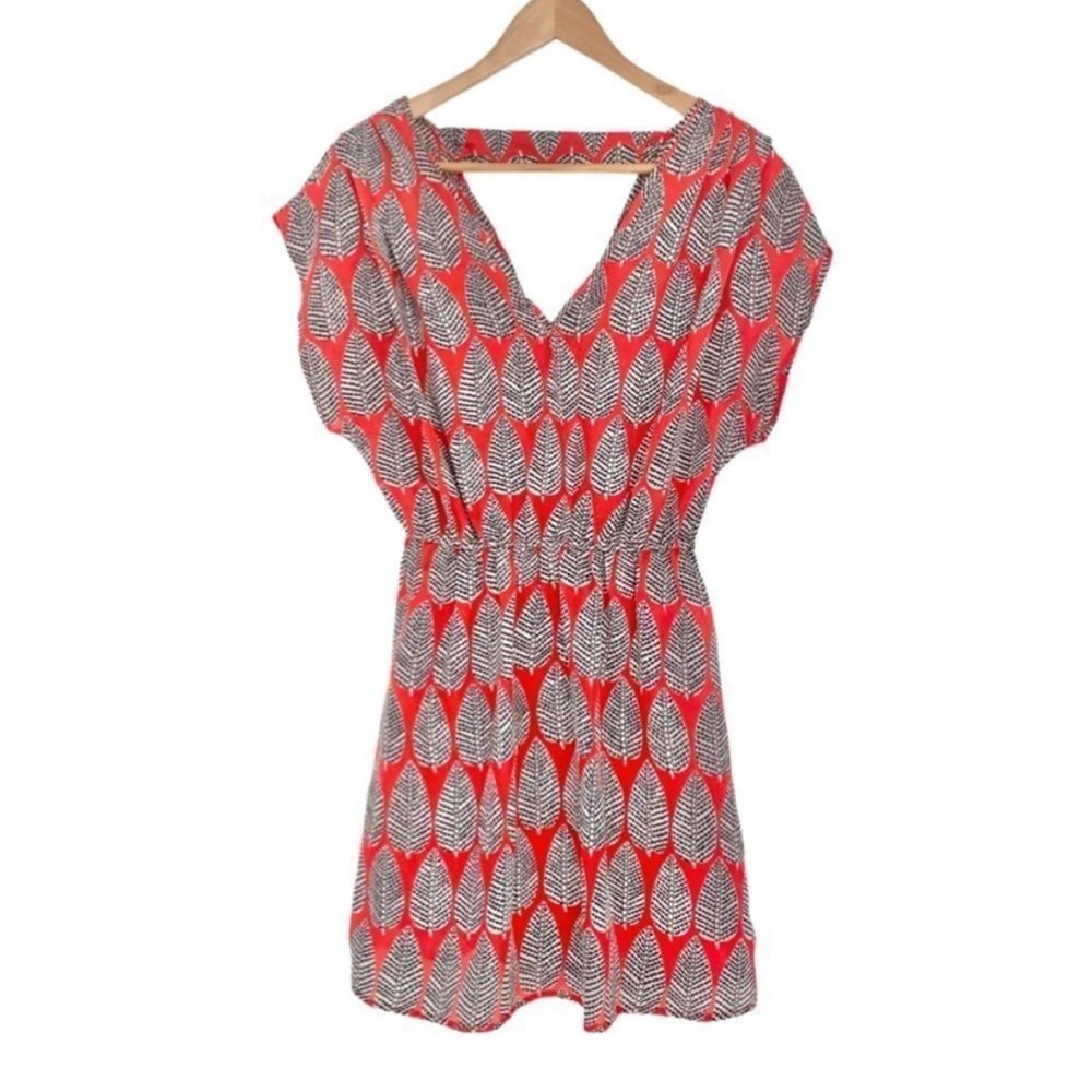 Blue Rain Red Leaf Dolman Sleeve Cinch Double V Mini Dress Size Small